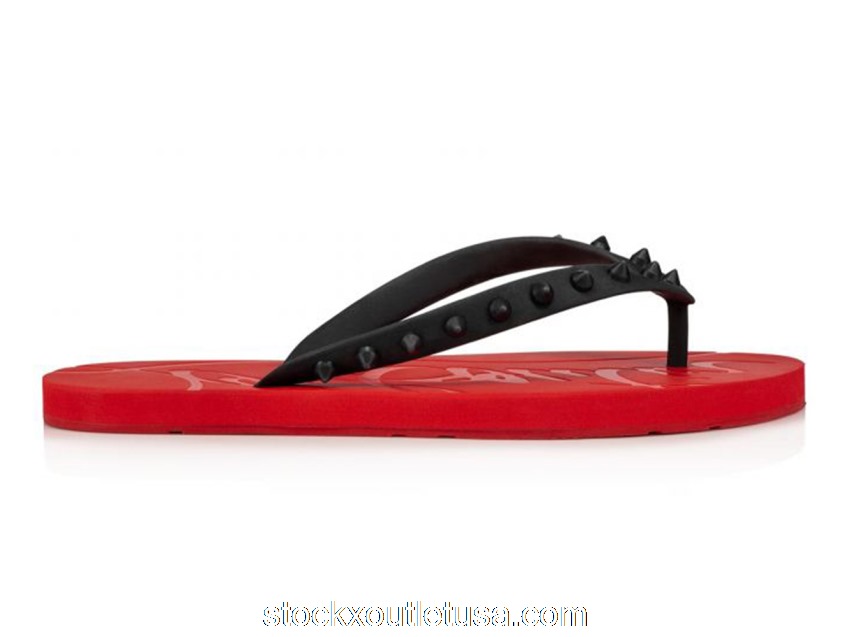 Outlet Christian Louboutin Loubi Flip Slide Black Red (W) 1210655H358