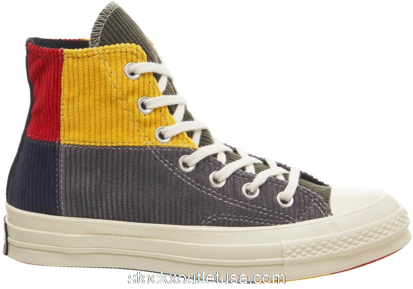 Outlet Converse Chuck Taylor All-Star 70s Hi Corduroy Patchwork Gold Grey
