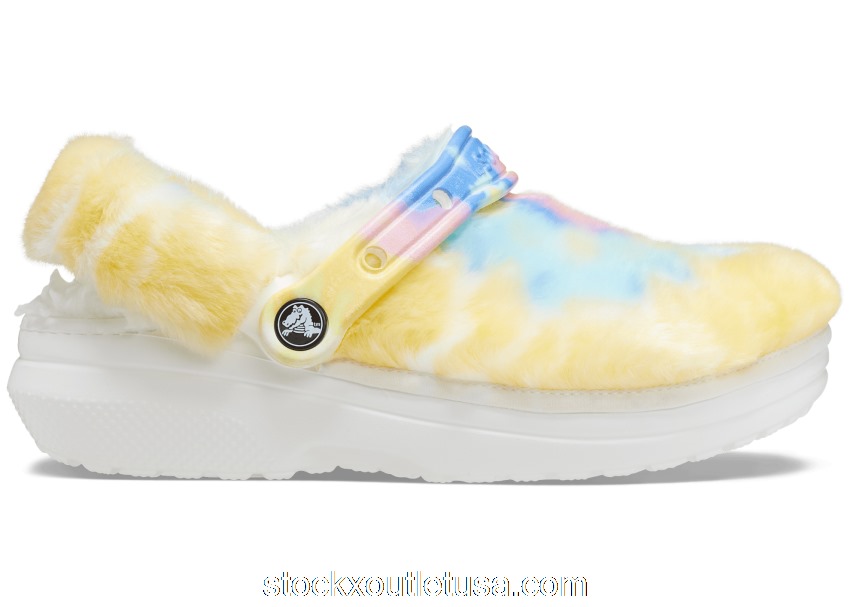 Outlet Crocs Classic Clog Fur Sure Yellow Tie Dye