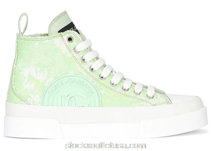 Outlet Dolce & Gabbana Portofino High Top Sequin Lime Green (W) CK1887AQ273
