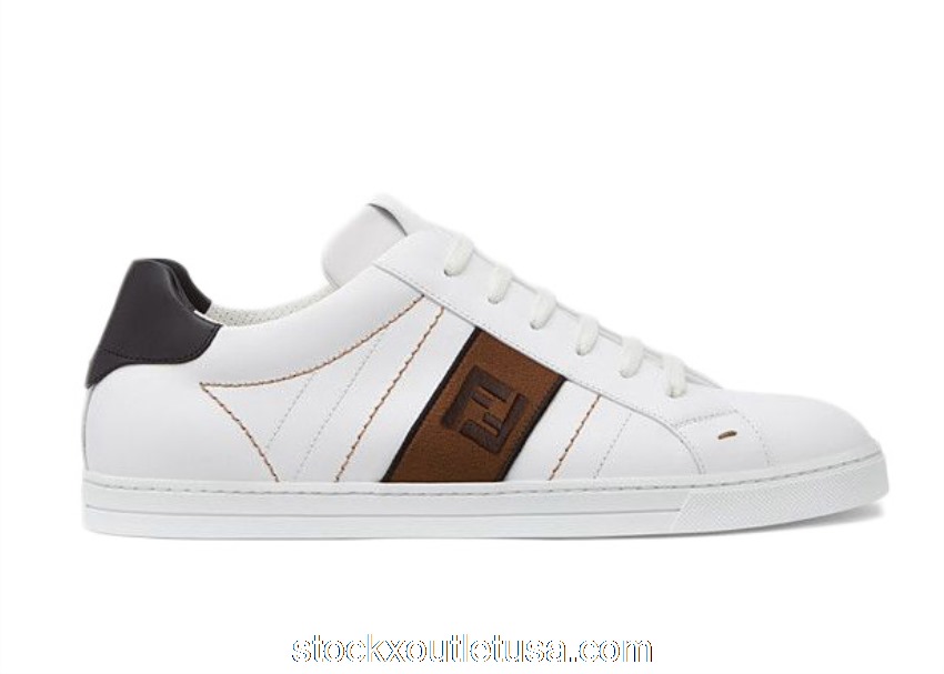 Outlet Fendi FF Leather Low Top White Brown 7E1166A3XLF13TH