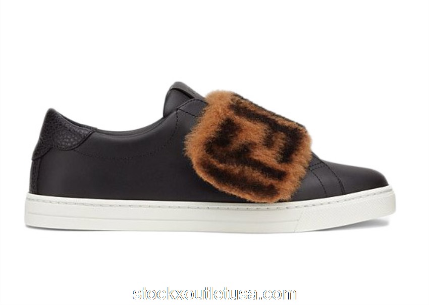 Outlet Fendi Fur Strap Slip On Black Brown (W) 8E6834A628F13CV
