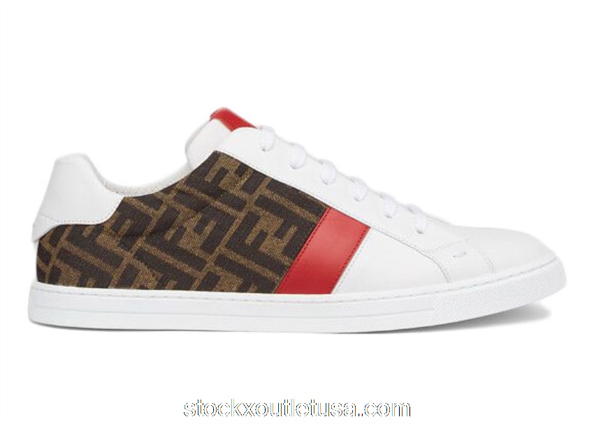 Outlet Fendi Leather Low Top White Red 7E1408AF5TF1DW3