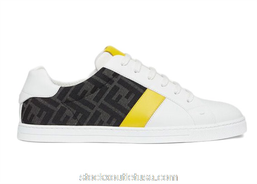 Outlet Fendi Leather Low Top White Yellow 7E1408AF5TF1DW4