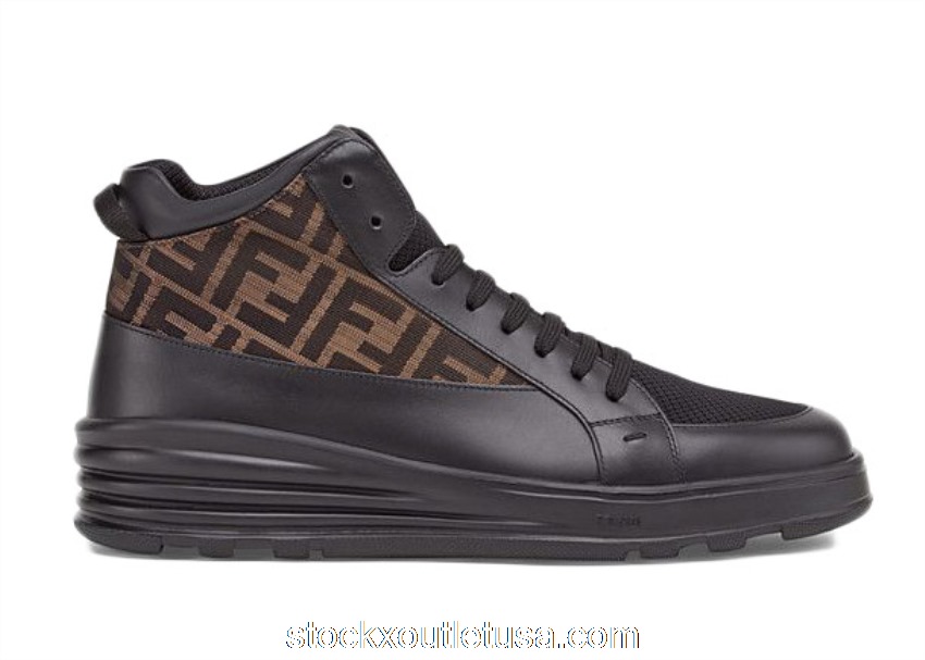 Outlet Fendi Leather Mid Top Black Brown 7E1315A9SAF18SA