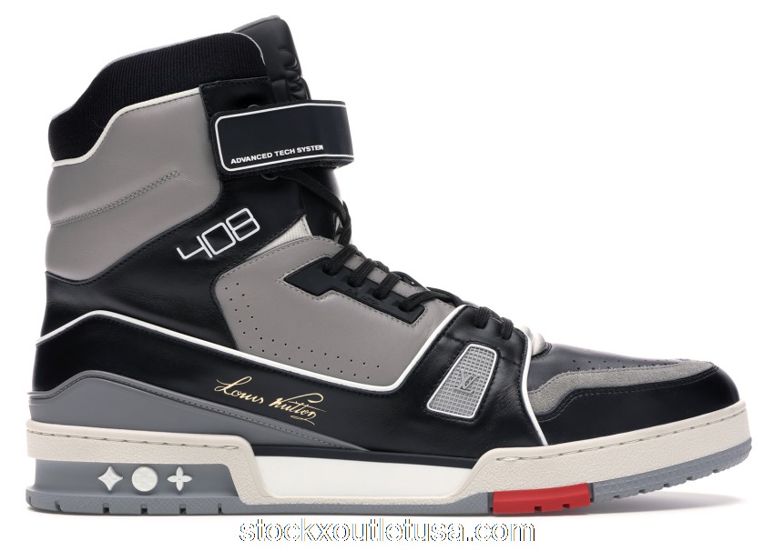 Outlet Louis Vuitton LV Trainer Sneaker Boot High Black Grey 1A54IS