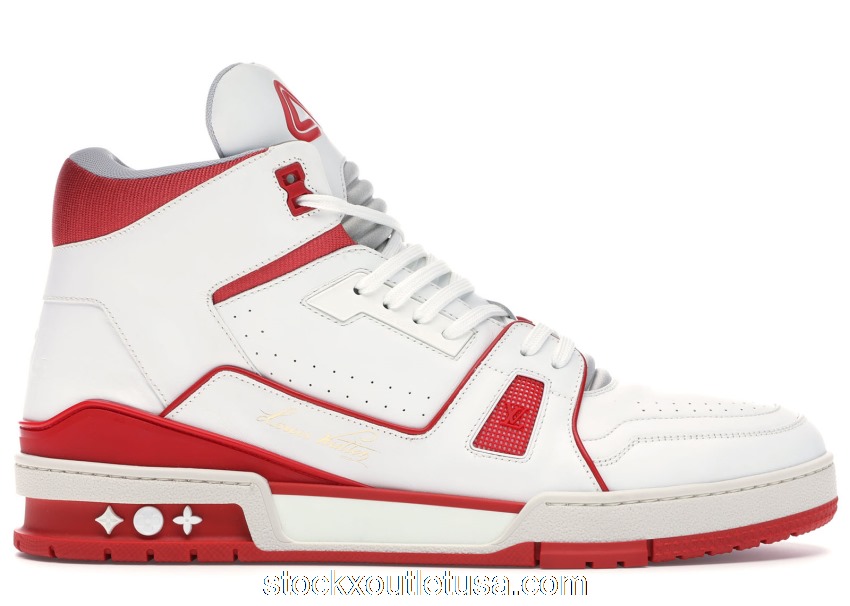 Outlet Louis Vuitton LV Trainer Sneaker Mid White Red 1A54IA