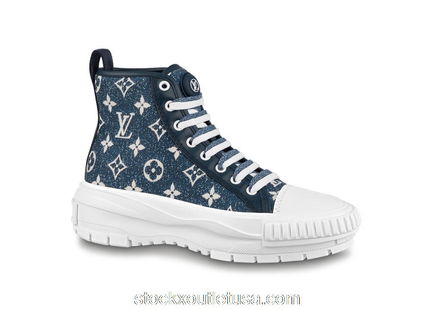 Outlet Louis Vuitton Squad Boot Monogram Denim Navy Blue White (W) 1A9S12