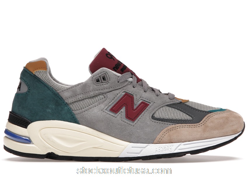 Outlet New Balance 990v2 Grey Green Maroon M990CP2