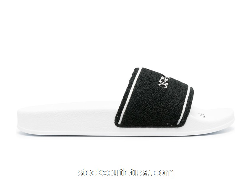 Outlet OFF-WHITE Chenille Slide Logo Embroidered Black White OMIC001R21MAT0030110
