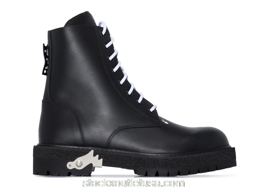 Outlet OFF-WHITE Lace Up Combat Boots Black Leather OMID003R21LEA0011000