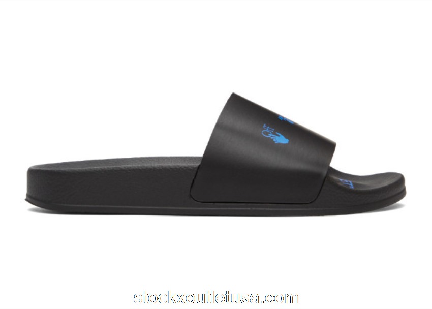 Outlet OFF-WHITE Logo Slides Black Blue OMIC001R21MAT0011045