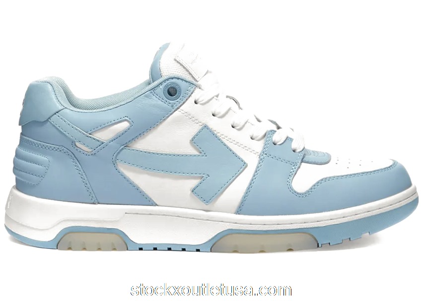 Outlet OFF-WHITE OOO Low Out Of Office Calf Leather White Light Blue OMIA189S21LEA0010140 / OMIA189C99LEA0010140