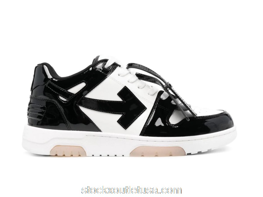 Outlet OFF-WHITE Out Of Office OOO Low Tops Patent Black White OMIA189S22LEA0020110