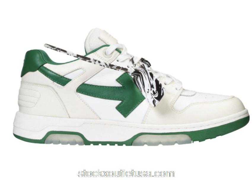 Outlet OFF-WHITE Out Of Office \"OOO\" Low Tops White Green 2021 OMIA189R21LEA0010155 / OMIA189F21LEA0010455