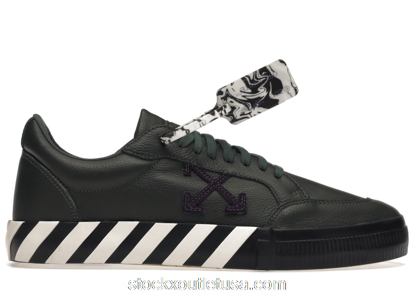 Outlet OFF-WHITE Vulc Low Dark Green Leather OMIA085F21LEA0065535