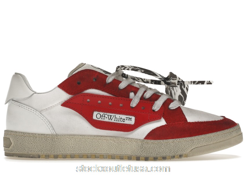 Outlet OFF-WHITE Vulcanized 5.0 Low Top White Red OMIA227F21FAB0010129