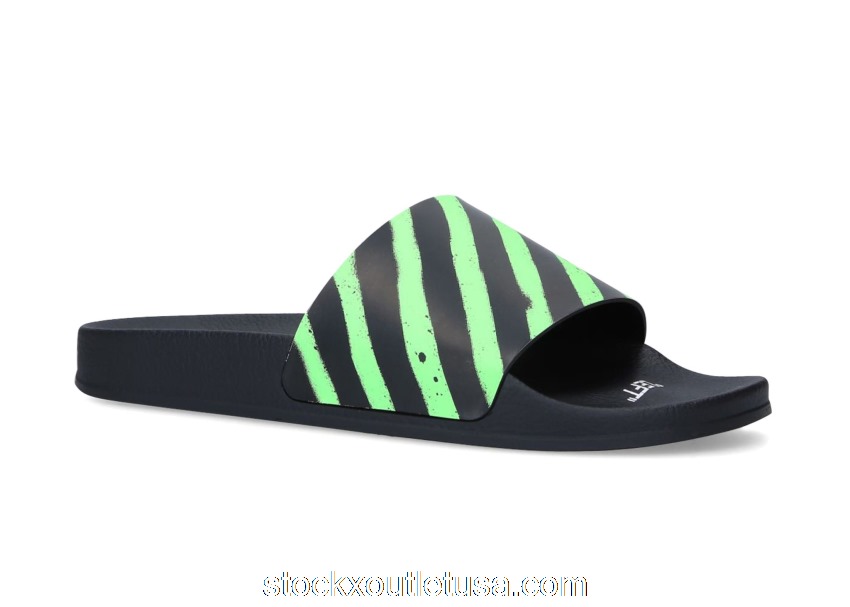 Outlet Off-White Diagonal Stripe Slides Neon Green OMIA088R20C220521040