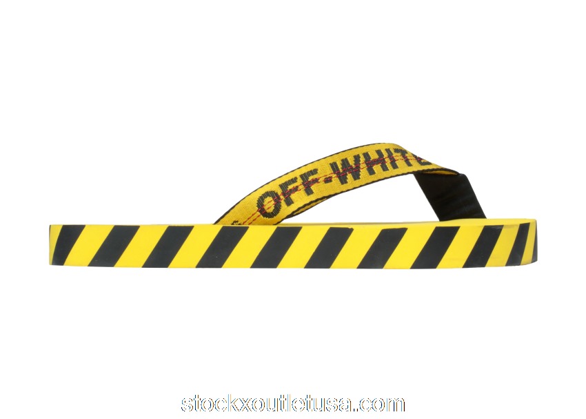 Outlet Off-White Diagonal Stripes Flip Flops Yellow Black AW 20 OMIA131F20MAT0011810