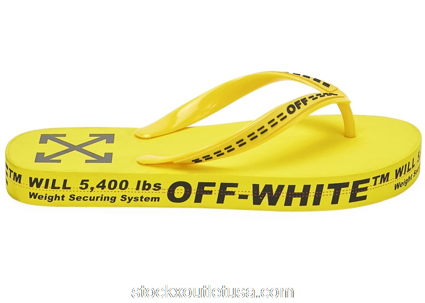 Outlet Off-White Logo Typographic Flip Flop Yellow SS20 OMIA131R20D270016000