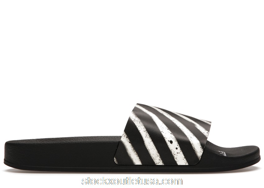 Outlet Off-White Spray Stripes Slides Black OMIA087S19C220371001 / OMIC001R21MAT0041001