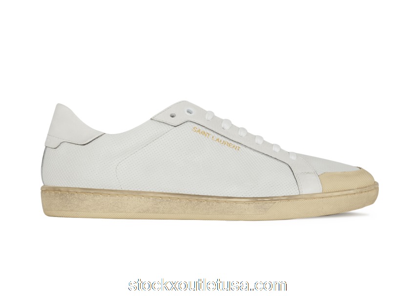 Outlet Saint Laurent Court Classic SL/39 Low Perforated Leather Ivory 6518601JZH09377