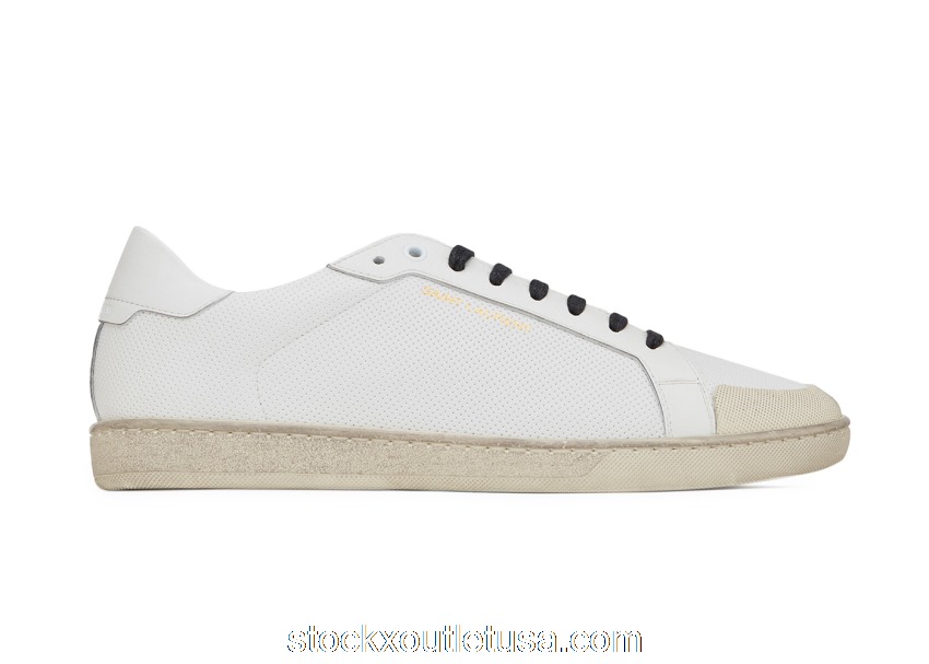 Outlet Saint Laurent Court Classic SL/39 Low Perforated Leather Optic White 6518601JZH09225