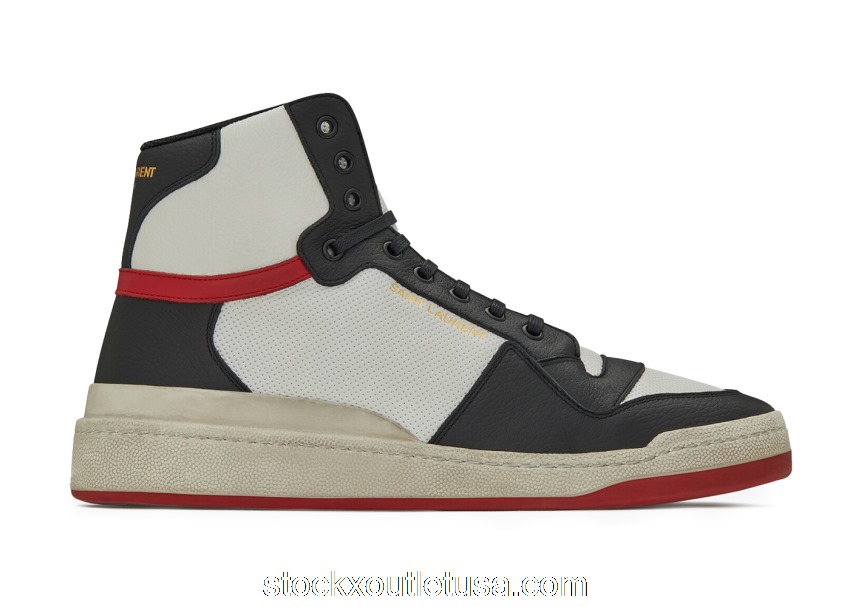Outlet Saint Laurent SL-24 Mid Distressed Optic White Black Red 6106181JZC09670