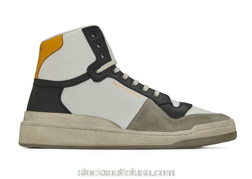 Outlet Saint Laurent SL-24 Mid Distressed Optic White Black Yellow 6106181JZB09664