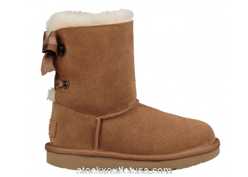 Outlet UGG Bailey Bow II Boot Customizable Ribbon Chestnut (Kids) 1100492K-CHE