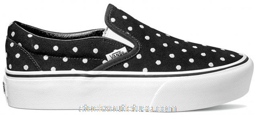 Outlet Vans Classic Slip-On Platform Suede Polka Dot Black White (W) VN0A3JEZTCB
