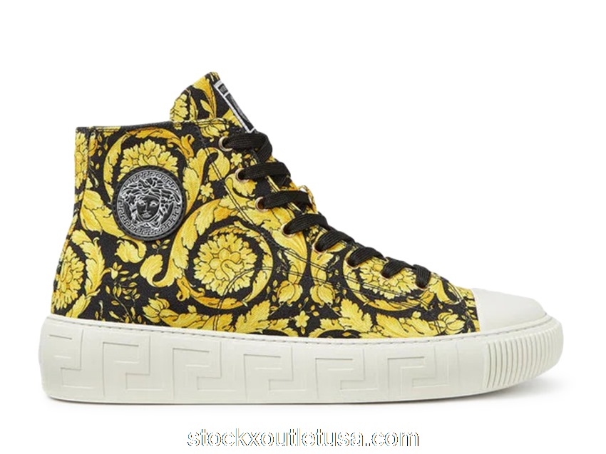 Outlet Versace Greca High Top Barocco Print Black Gold DSU8403-DTE4G_5W08V