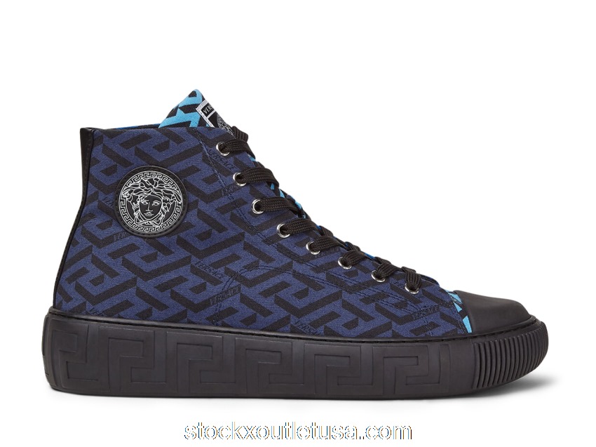 Outlet Versace Greca High Top Greek Print Dark Blue Black DSU8403-1A02719_5U32P