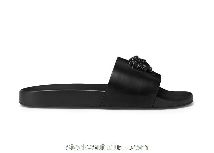 Outlet Versace Leather Slides La Medusa Black 1001184 DV46G 1B090