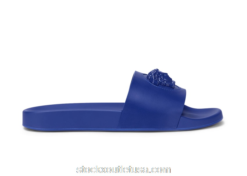 Outlet Versace Leather Slides La Medusa Royal Blue 1001184 DV46G 1U690