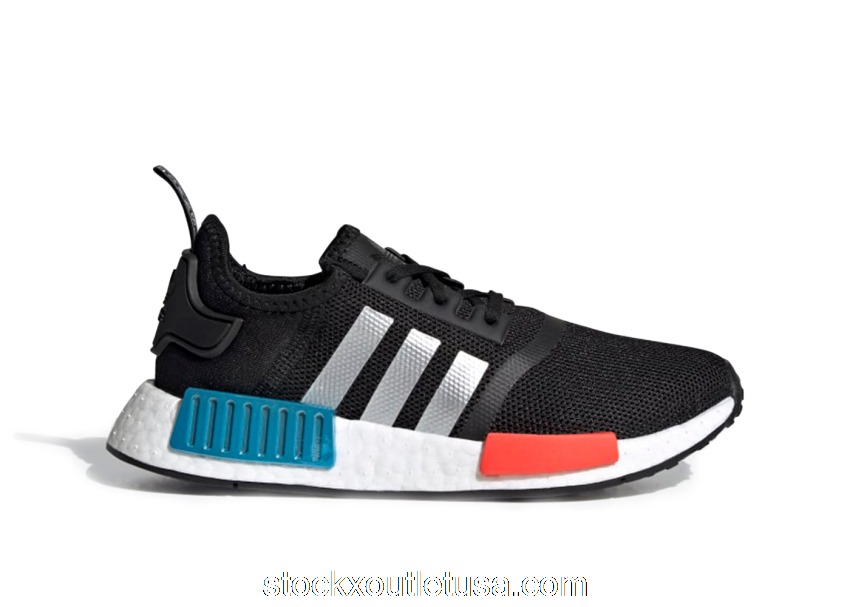 Outlet adidas NMD R1 Core Black Silver Metallic (GS) FX5024