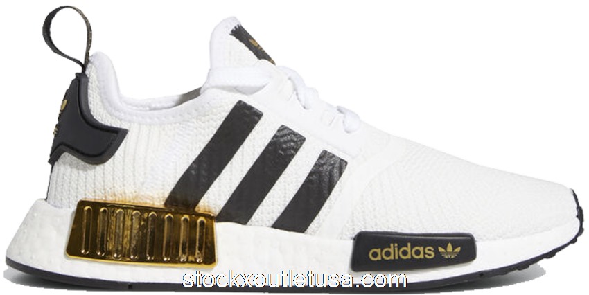 Outlet adidas NMD R1 White Black Gold Metallic (Youth) EG5665