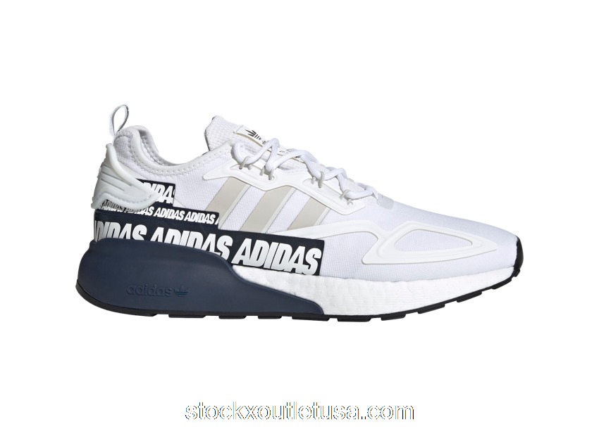 Outlet adidas ZX 2K Boost Bold Logo Graphic White Navy FX7036